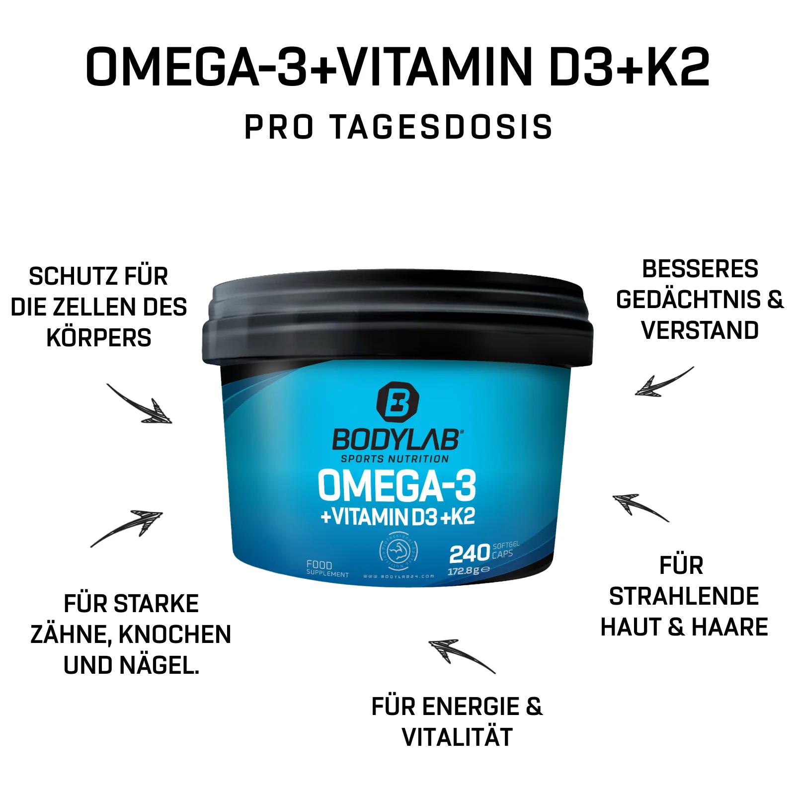 Omega 3 + D3 + K2 (Omega-3 Triglycerid + Vitamine) (240 Kapseln) - Image 3